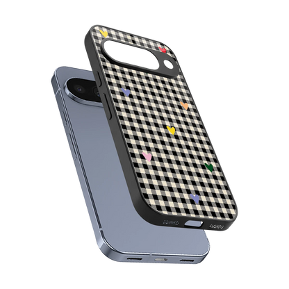 Checkered Love sleek google pixel 10 cover with tempered glass back and TPU edges