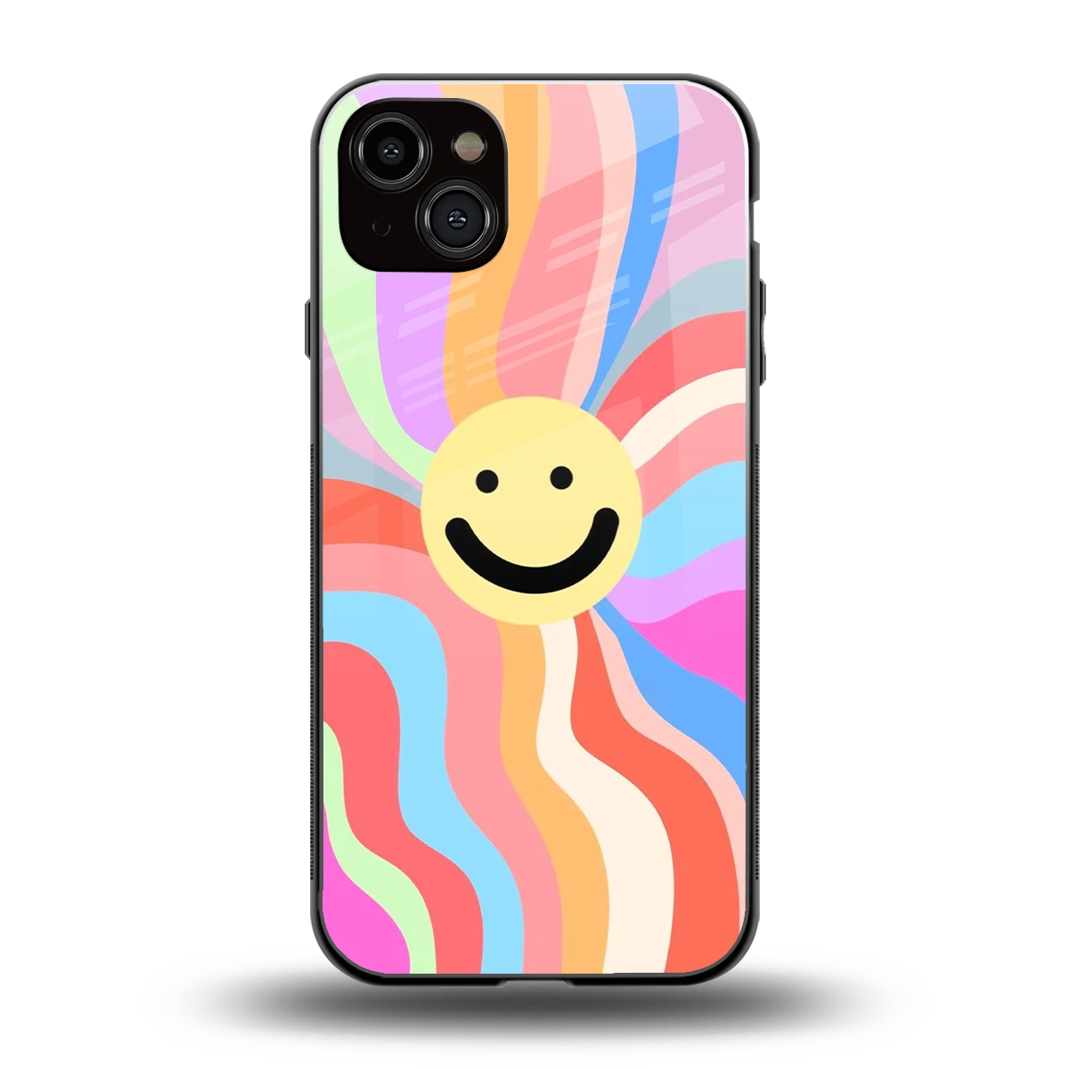 Cheerful Smiley back phone cover | glass case for iphone 15 plus