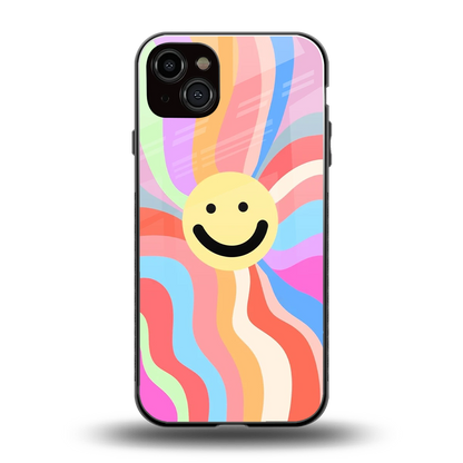 Cheerful Smiley back phone cover | glass case for iphone 15 plus