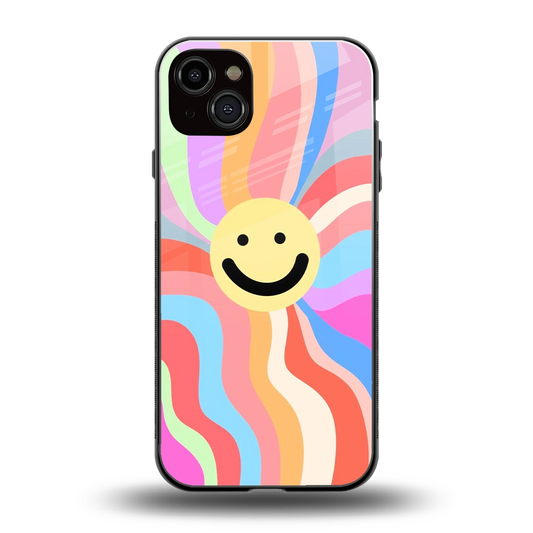 Cheerful Smiley back phone cover | glass case for iphone 15 plus