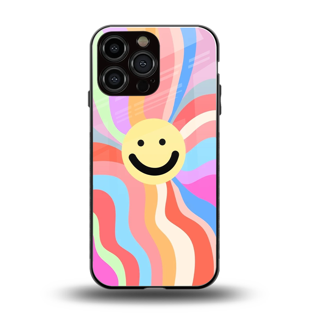 Cheerful Smiley back phone cover | glass case for iphone 15 pro max
