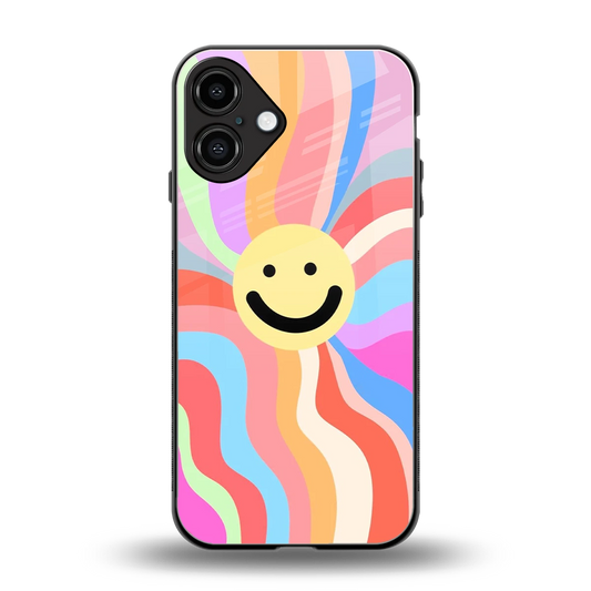 Cheerful Smiley back phone cover | glass case for iphone 16 plus