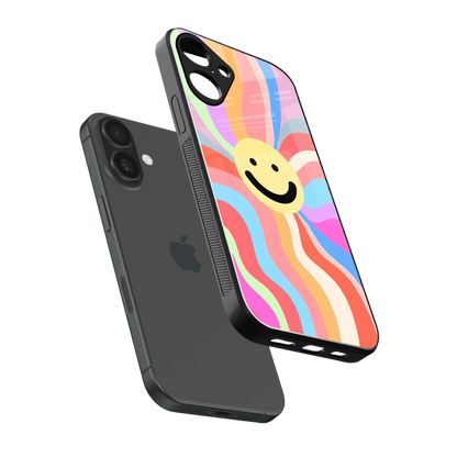 Cheerful Smiley sleek iphone 16 plus cover with tempered glass back and TPU edges