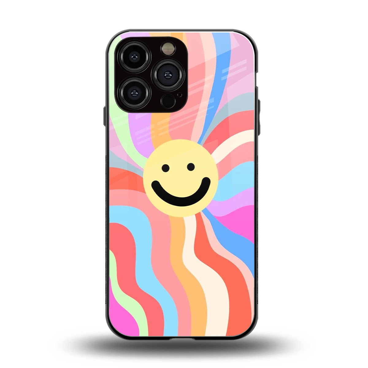 Cheerful Smiley back phone cover | glass case for iphone 16 pro max