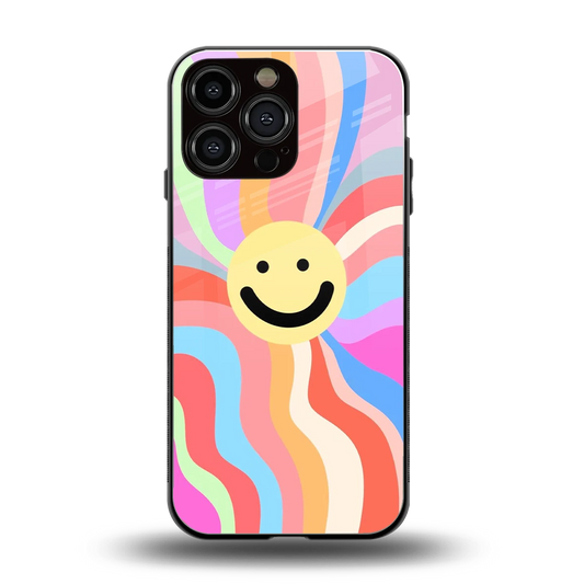 Cheerful Smiley back phone cover | glass case for iphone 16 pro max