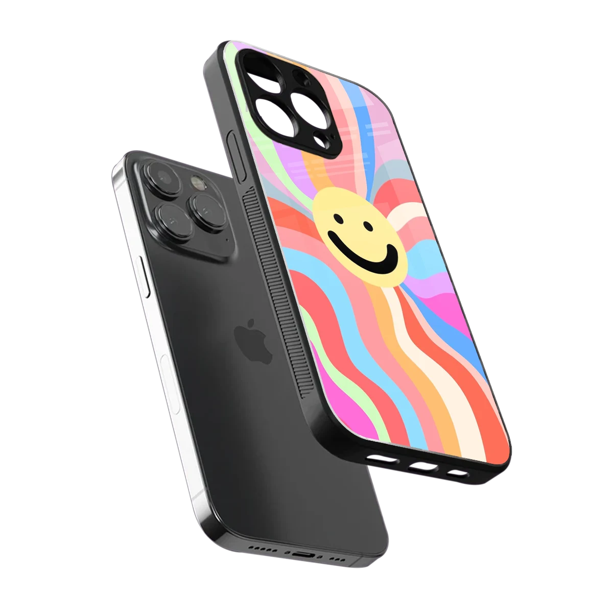 Cheerful Smiley sleek iphone 16 pro max cover with tempered glass back and TPU edges