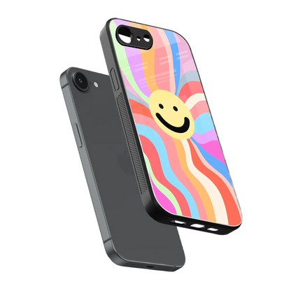 Cheerful Smiley sleek iphone 16e cover with tempered glass back and TPU edges