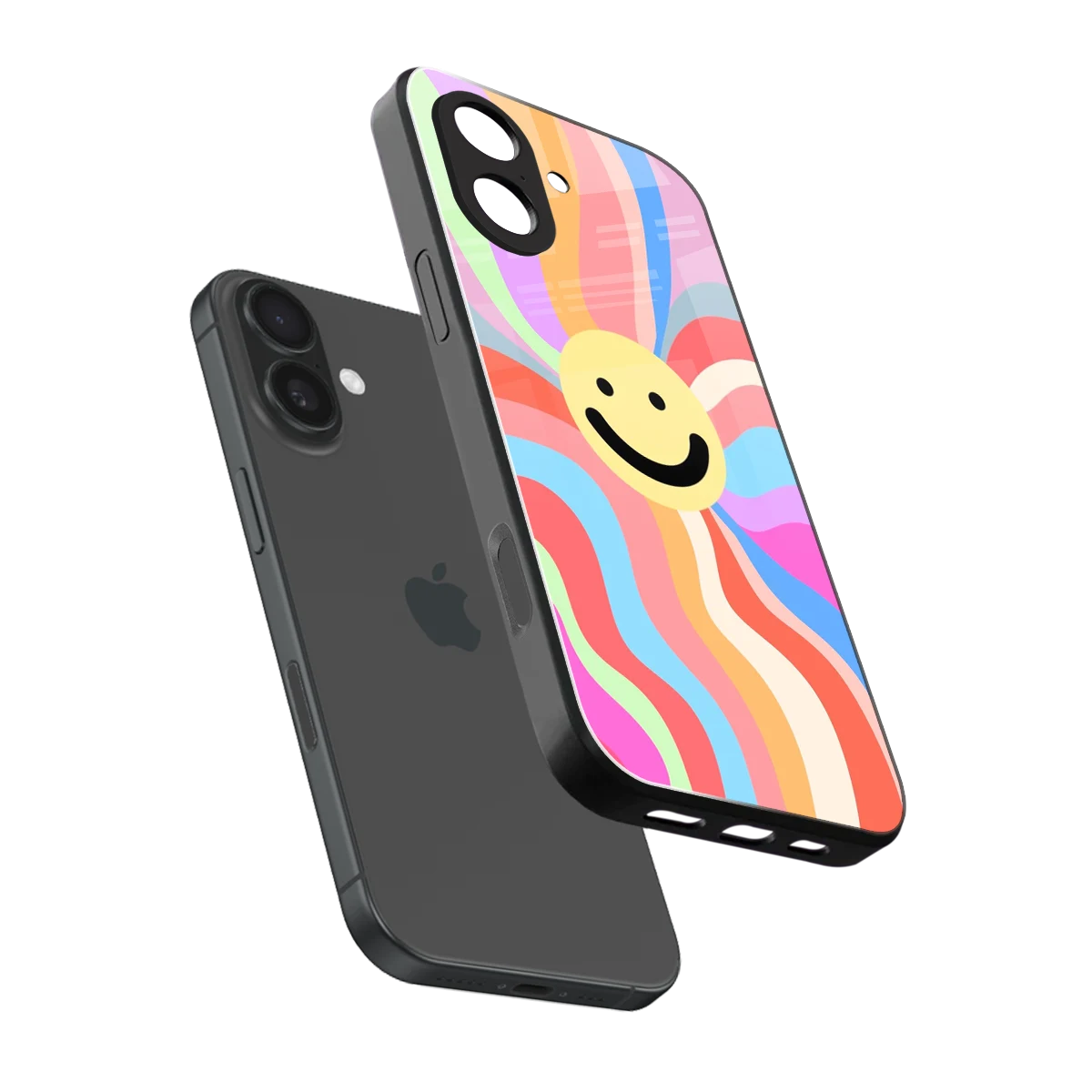 Cheerful Smiley sleek iphone 17 cover with tempered glass back and TPU edges