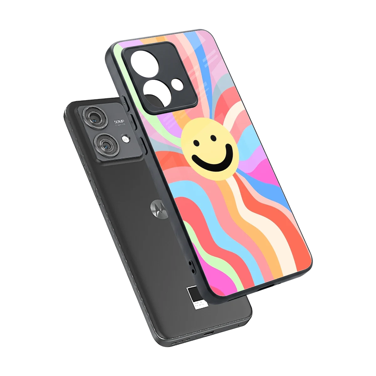Cheerful Smiley sleek motorola edge 40 neo 5g cover with tempered glass back and TPU edges