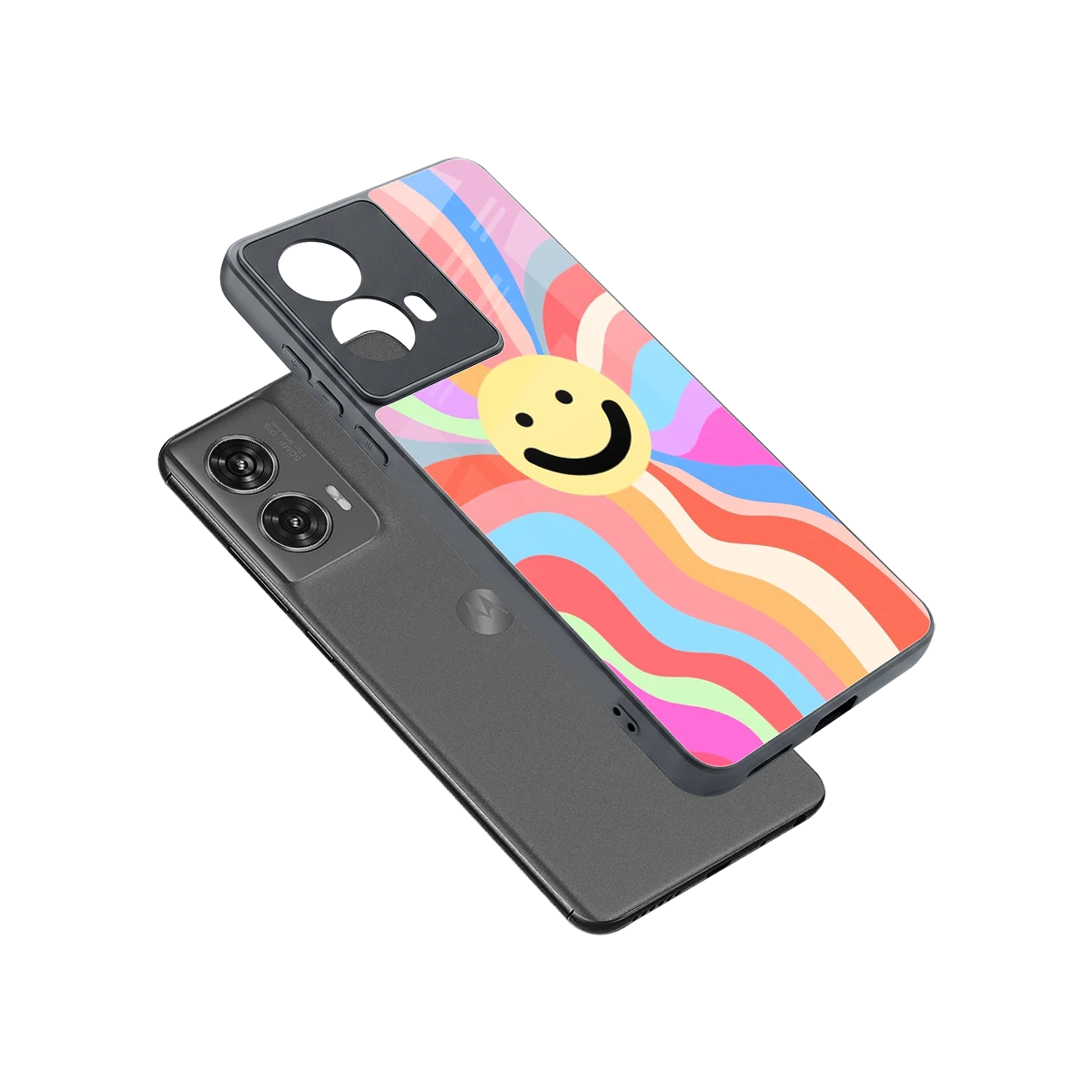 Cheerful Smiley sleek motorola edge 50 fusion cover with tempered glass back and TPU edges