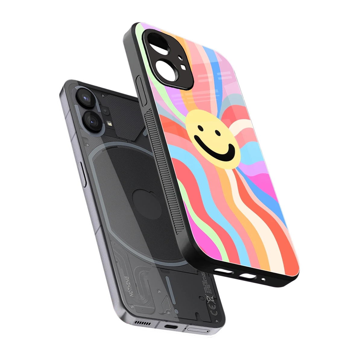 Cheerful Smiley sleek nothing phone 1 cover with tempered glass back and TPU edges