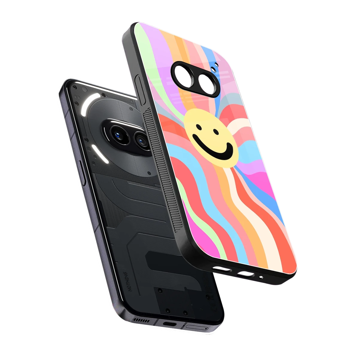 Cheerful Smiley sleek nothing phone 2a plus cover with tempered glass back and TPU edges