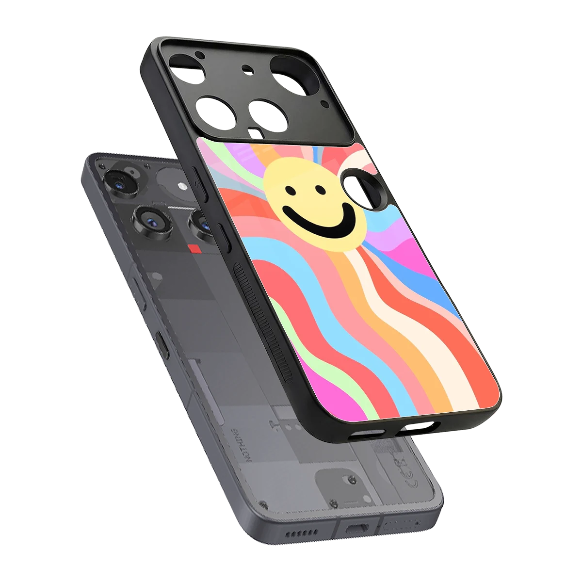 Cheerful Smiley sleek nothing phone 3 cover with tempered glass back and TPU edges