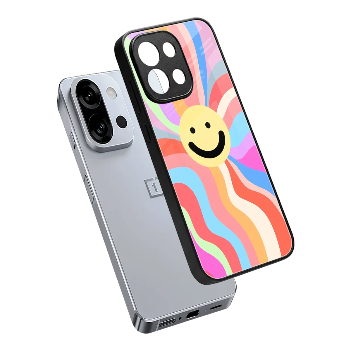 Cheerful Smiley sleek oneplus 13s cover with tempered glass back and TPU edges