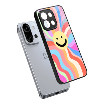 Cheerful Smiley sleek oneplus 13s cover with tempered glass back and TPU edges