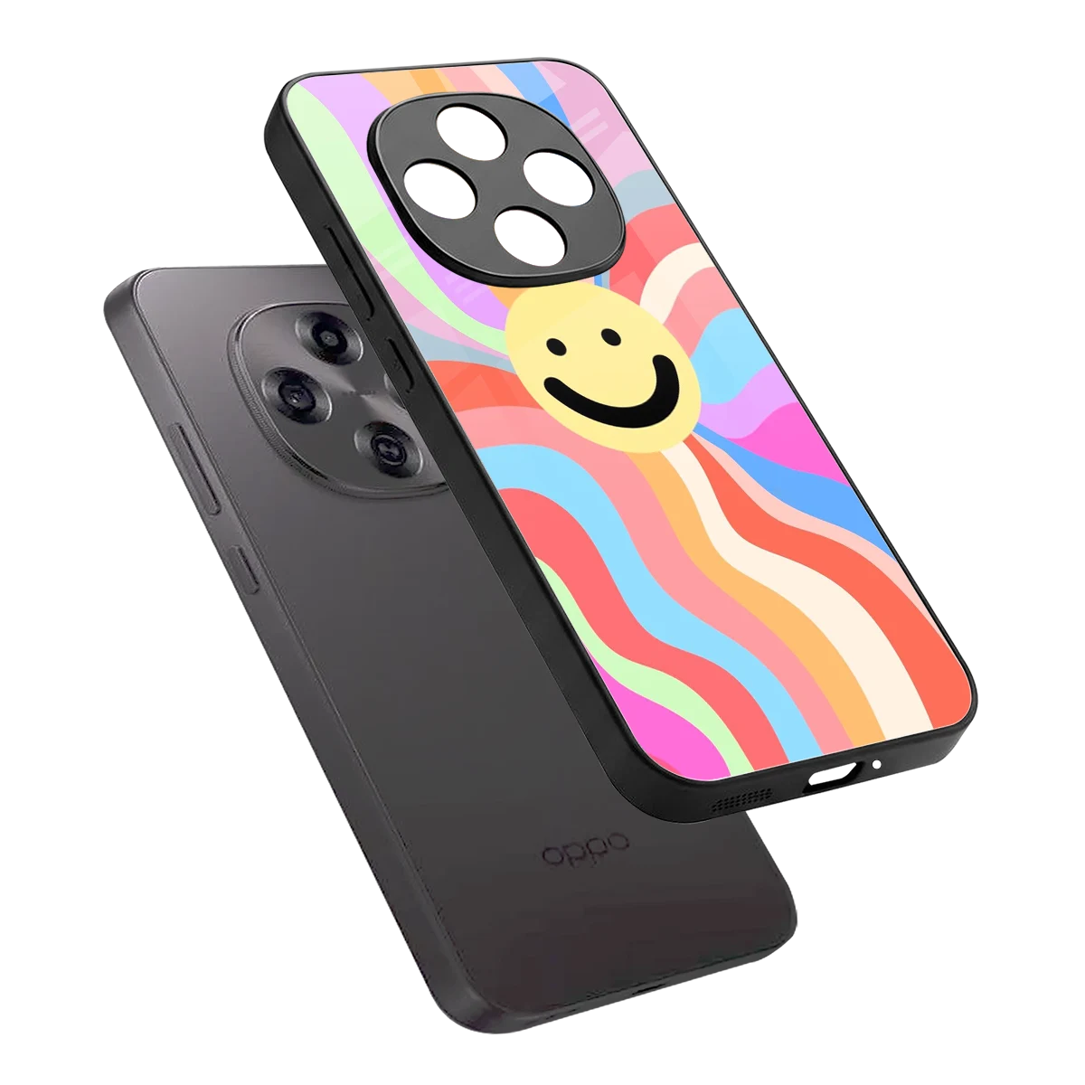 Cheerful Smiley sleek oppo f31 pro 5g cover with tempered glass back and TPU edges