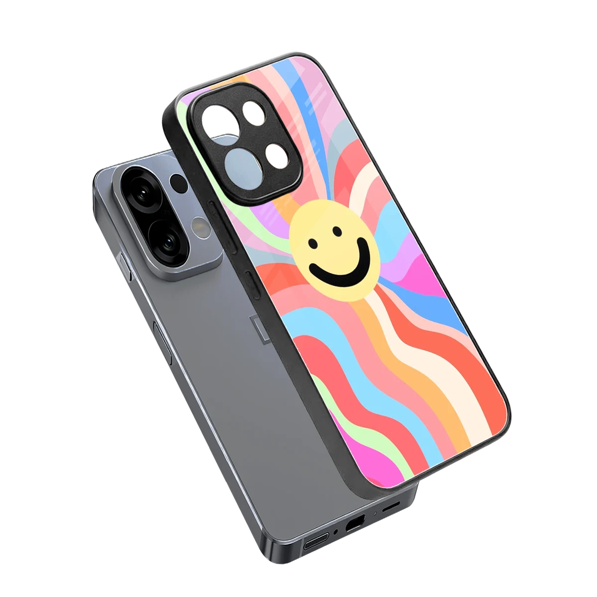 Cheerful Smiley sleek oppo k13 5g cover with tempered glass back and TPU edges