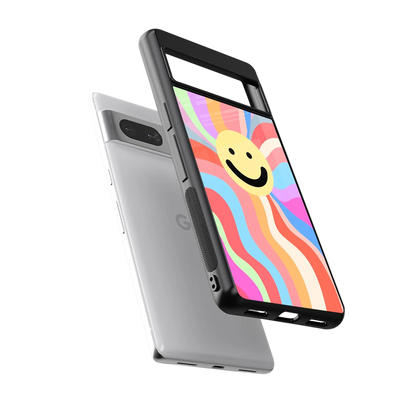 Cheerful Smiley sleek google pixel 7a cover with tempered glass back and TPU edges