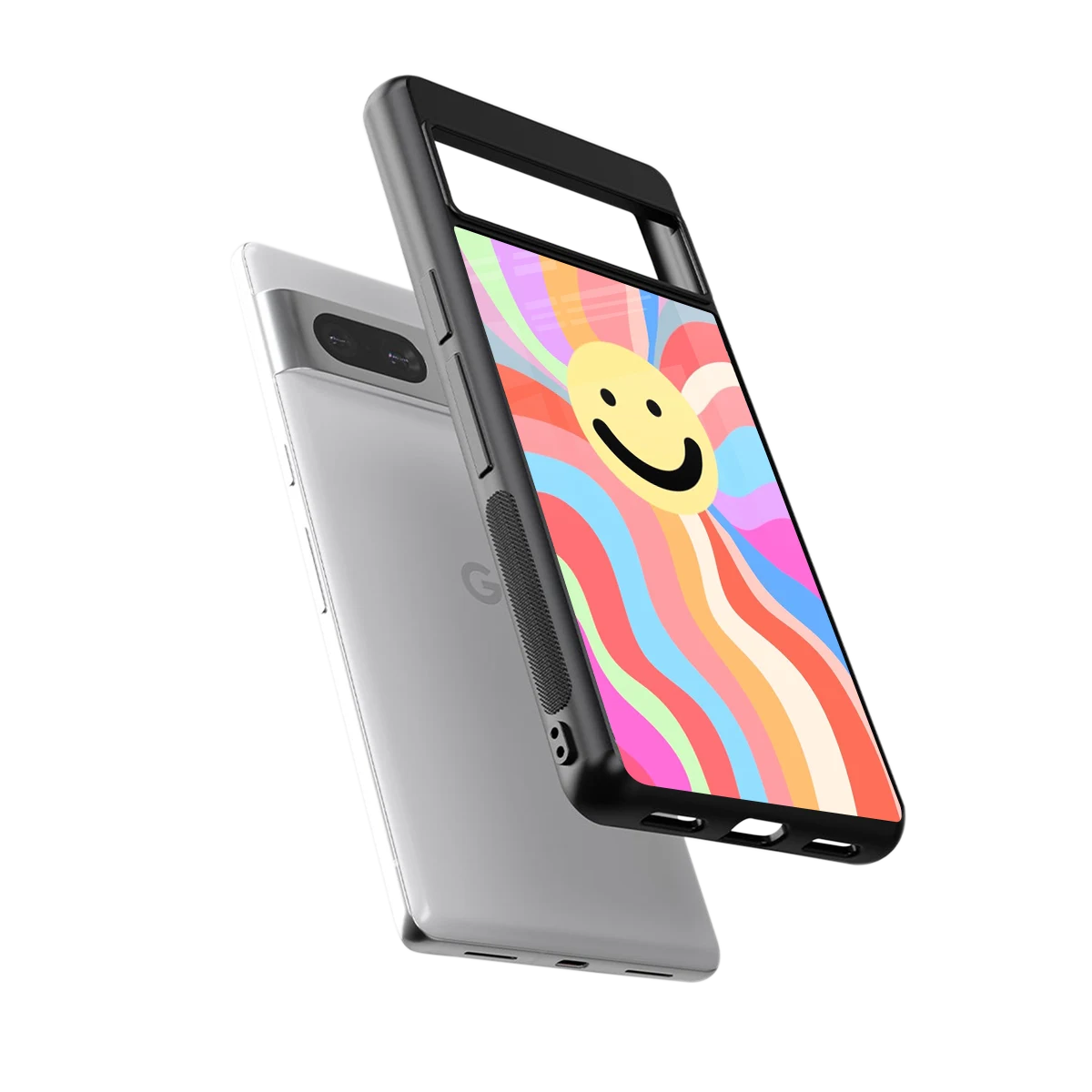 Cheerful Smiley sleek google pixel 7 cover with tempered glass back and TPU edges