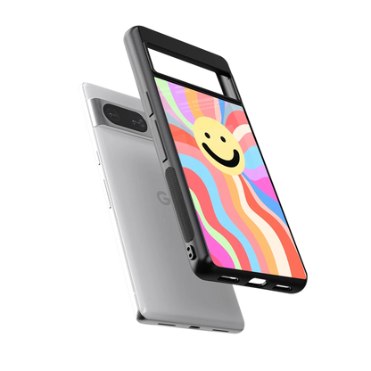 Cheerful Smiley sleek google pixel 8 cover with tempered glass back and TPU edges