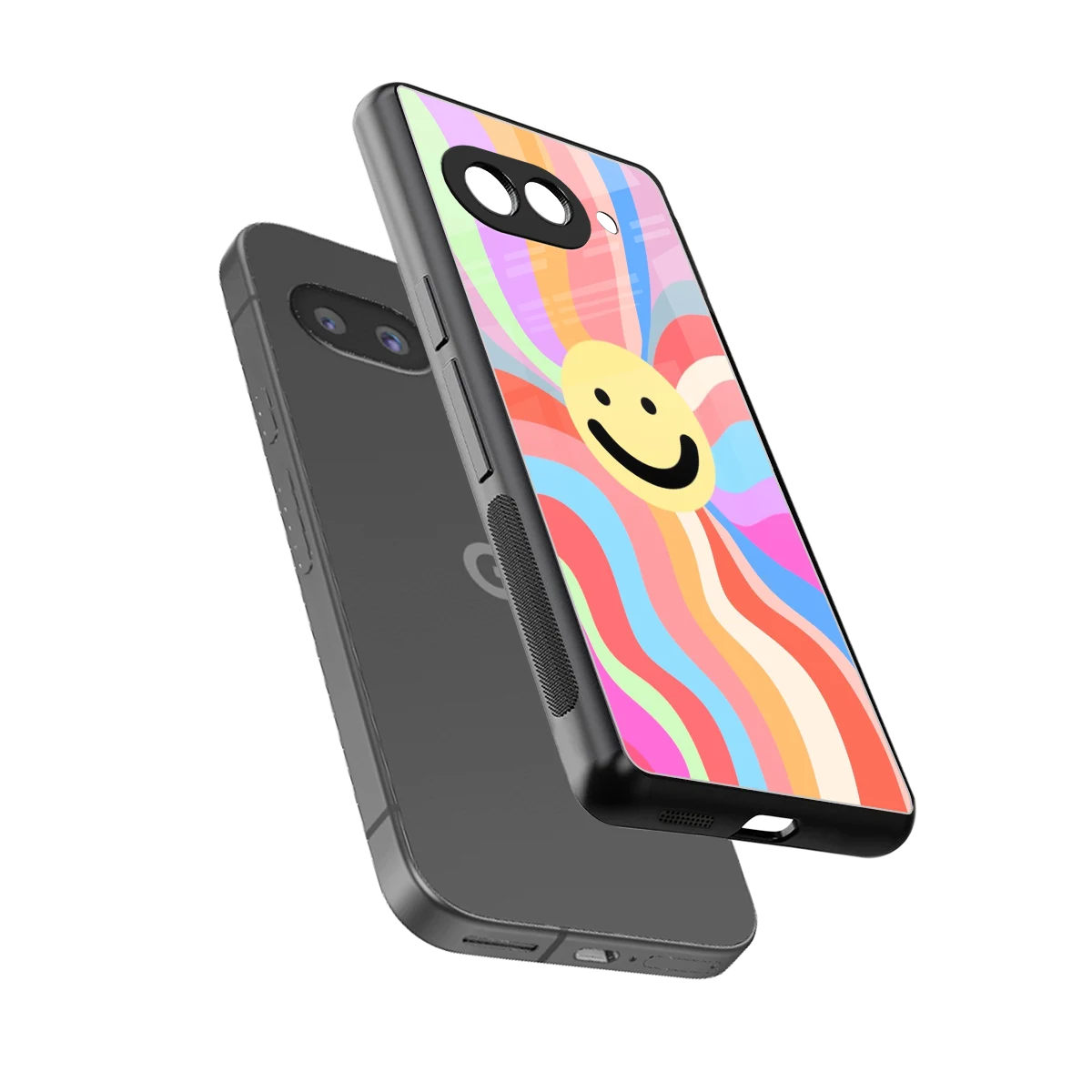 Cheerful Smiley sleek google pixel 10a cover with tempered glass back and TPU edges