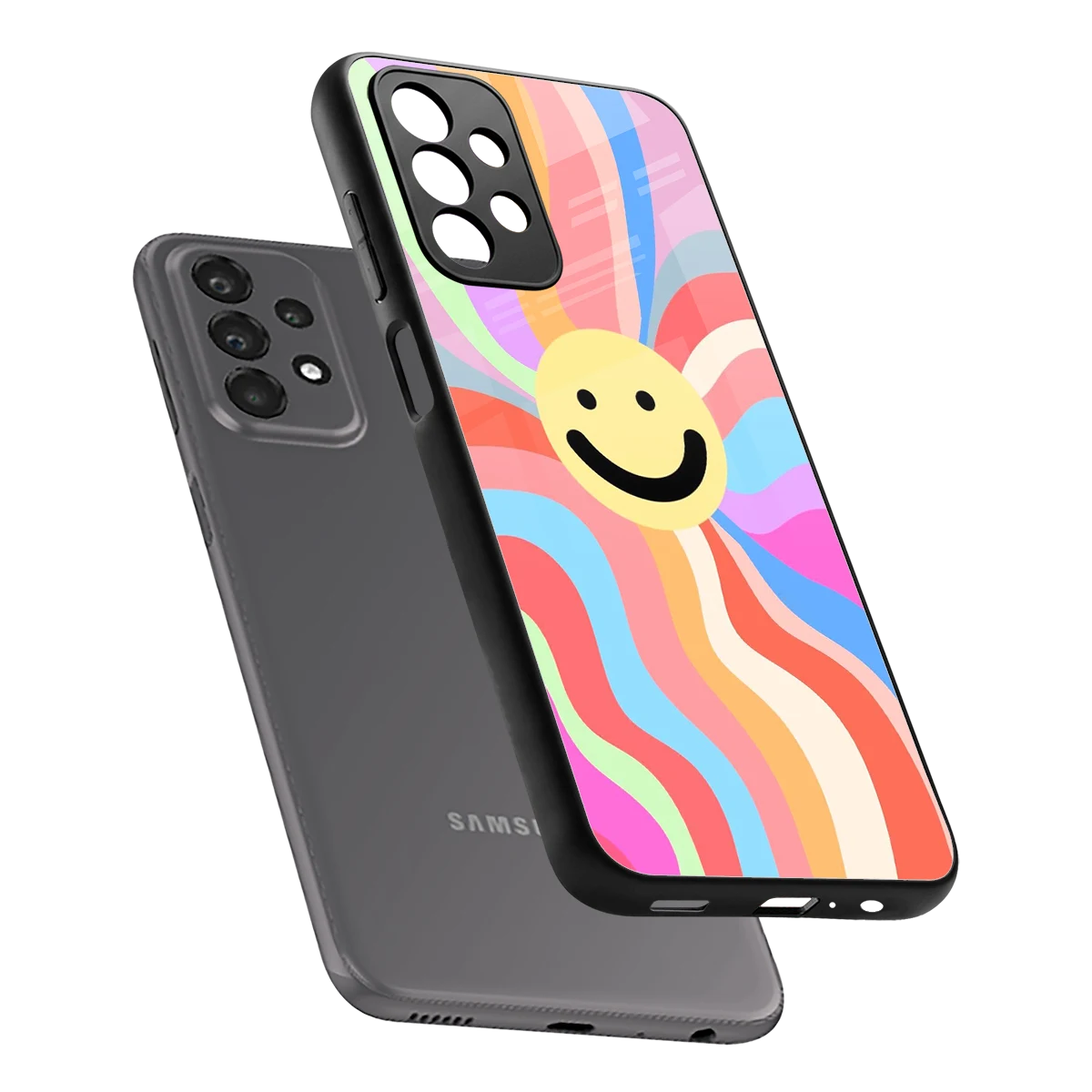 Cheerful Smiley sleek samsung galaxy a23 cover with tempered glass back and TPU edges