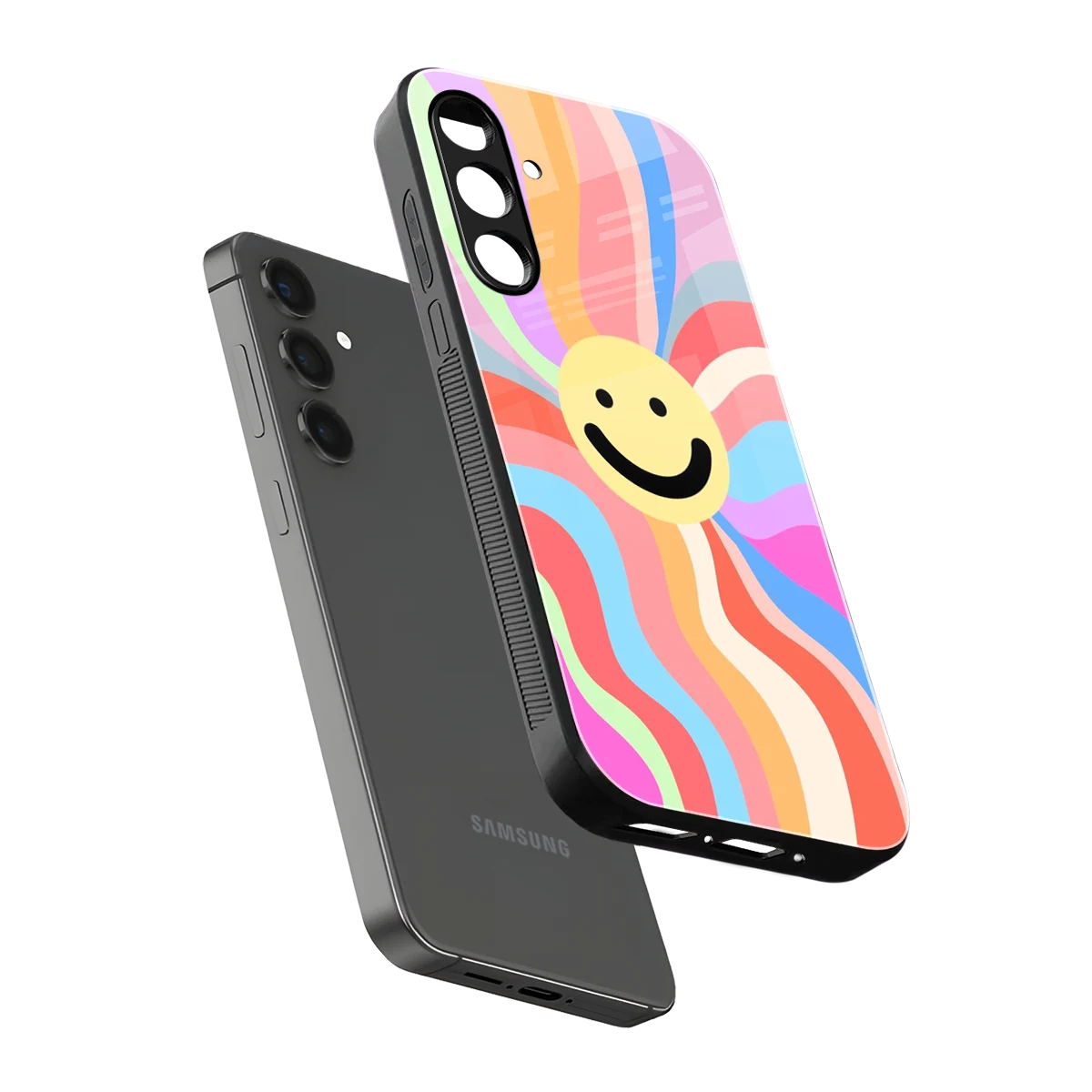 Cheerful Smiley sleek samsung galaxy a55 5g cover with tempered glass back and TPU edges