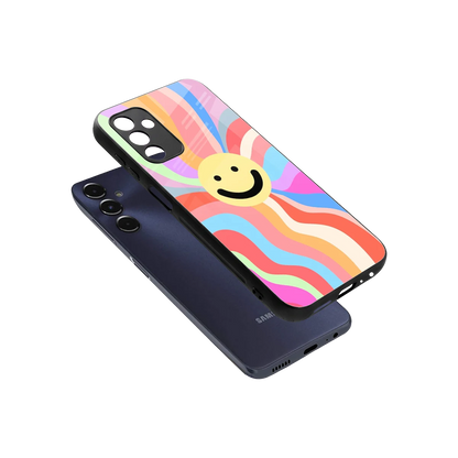 Cheerful Smiley sleek samsung galaxy m14 5g cover with tempered glass back and TPU edges
