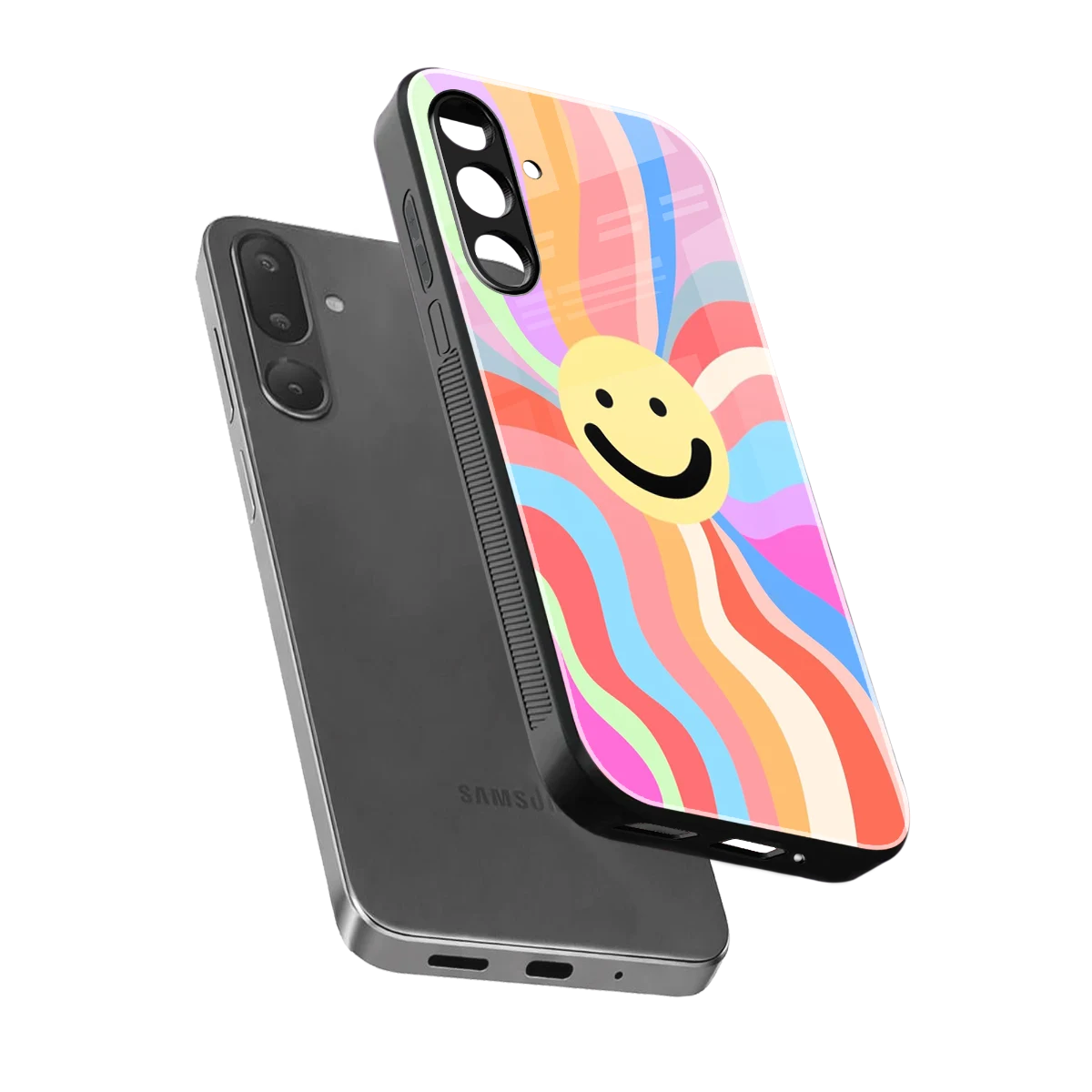 Cheerful Smiley sleek samsung galaxy m36 5g cover with tempered glass back and TPU edges