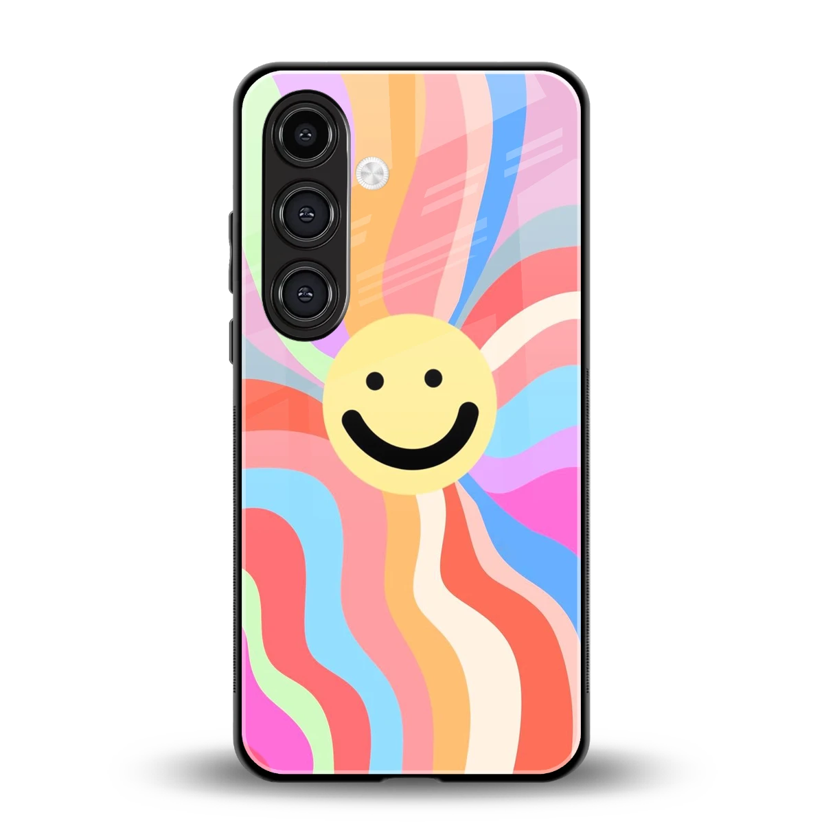 Cheerful Smiley back phone cover | glass case for samsung galaxy s25 plus