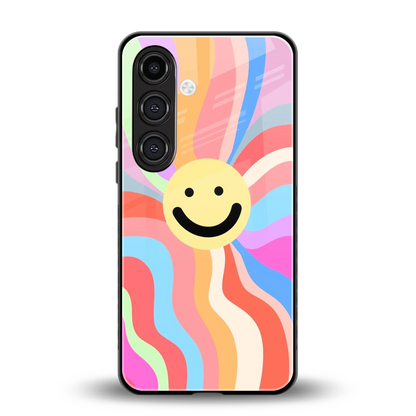 Cheerful Smiley back phone cover | glass case for samsung galaxy s25 plus