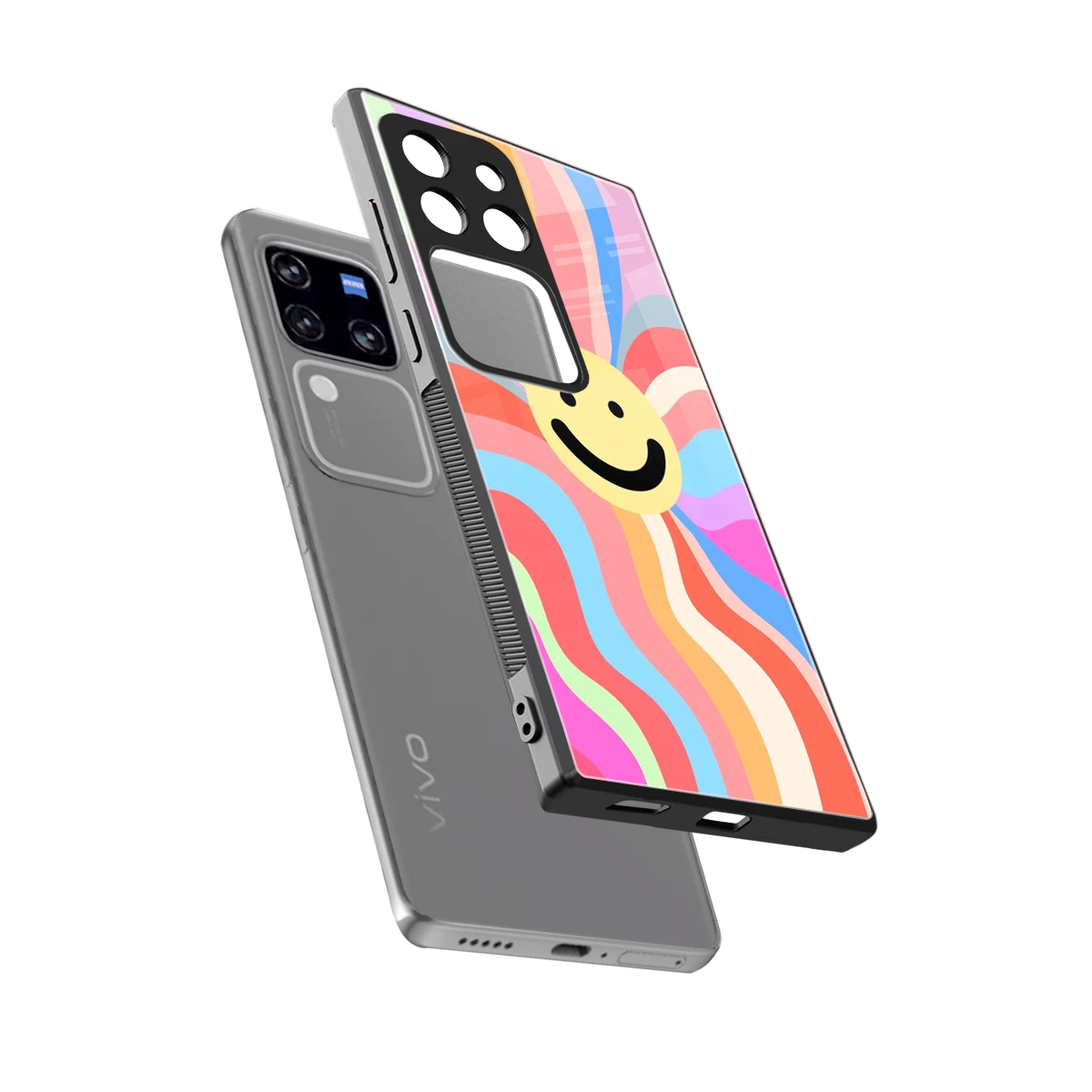 Cheerful Smiley sleekvivo v30 pro cover with tempered glass back and TPU edges