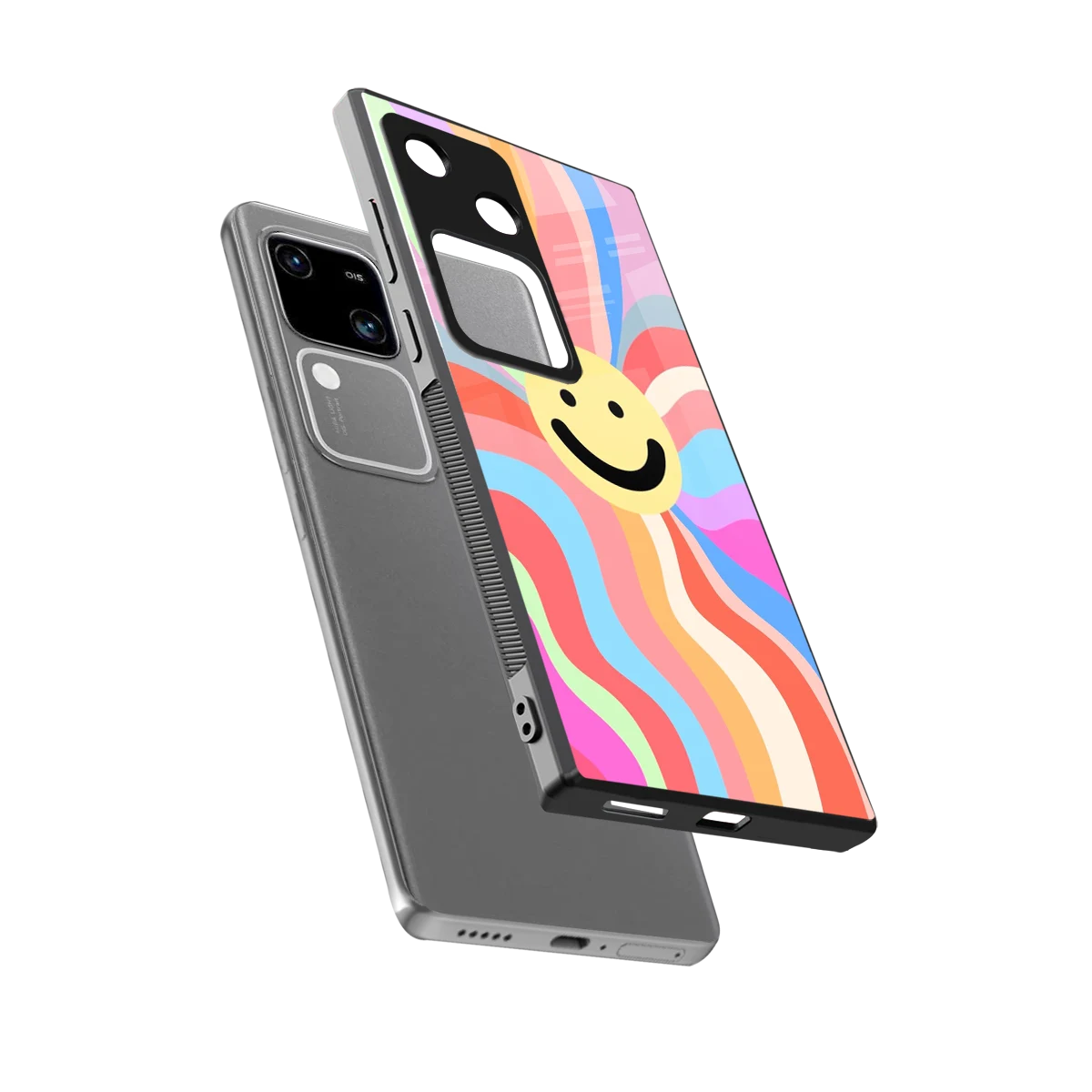 Cheerful Smiley sleek vivo v30 cover with tempered glass back and TPU edges