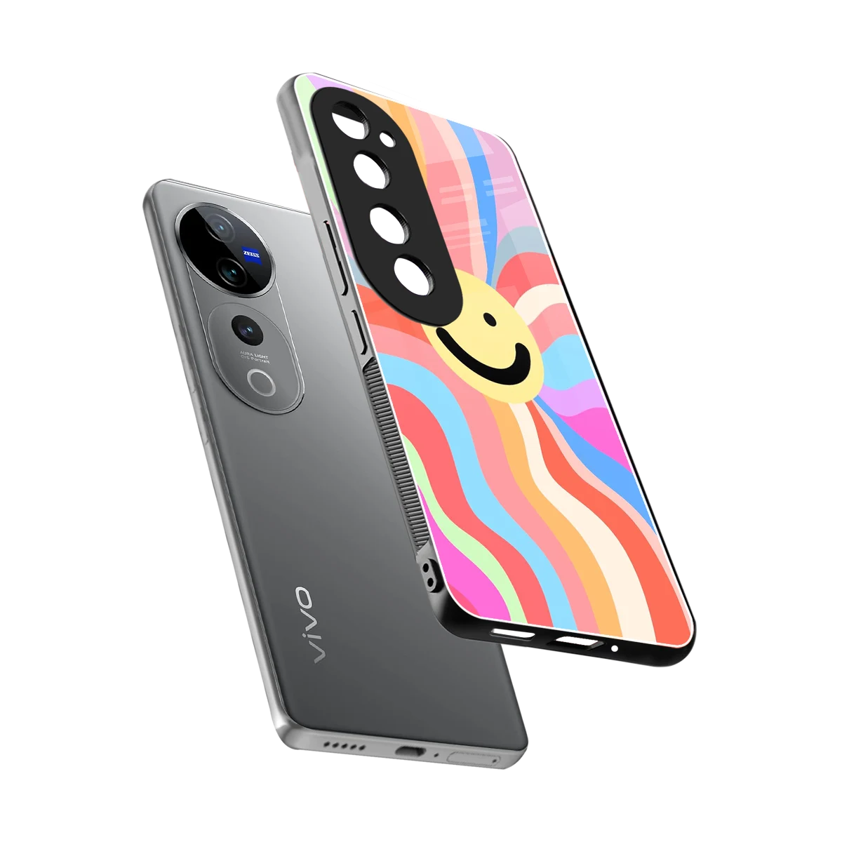 Cheerful Smiley sleek vivo v40 pro cover with tempered glass back and TPU edges