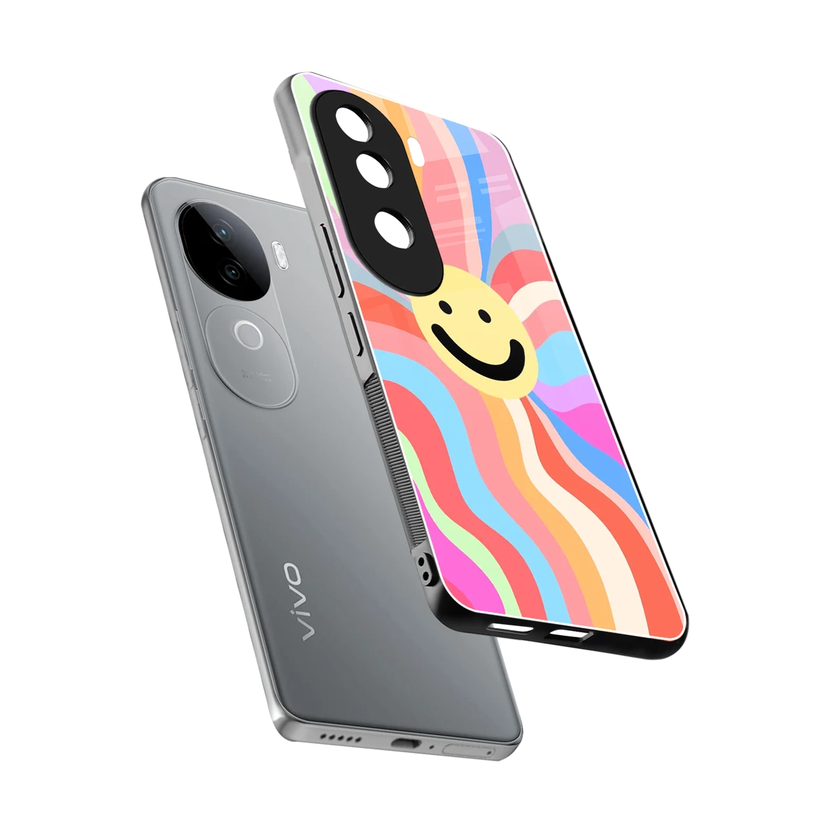 Cheerful Smiley sleek vivo v40e cover with tempered glass back and TPU edges