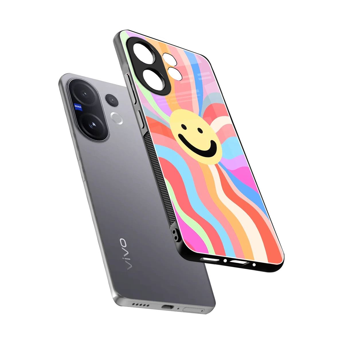 Cheerful Smiley sleek vivo v60 cover with tempered glass back and TPU edges