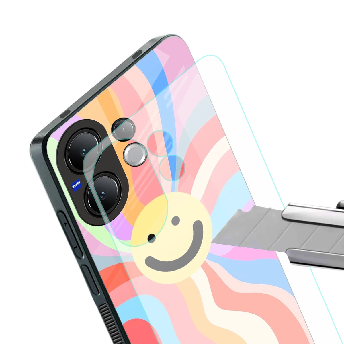 Cheerful Smiley stylish phone case for vivo v60 | glossy glass and slim fit