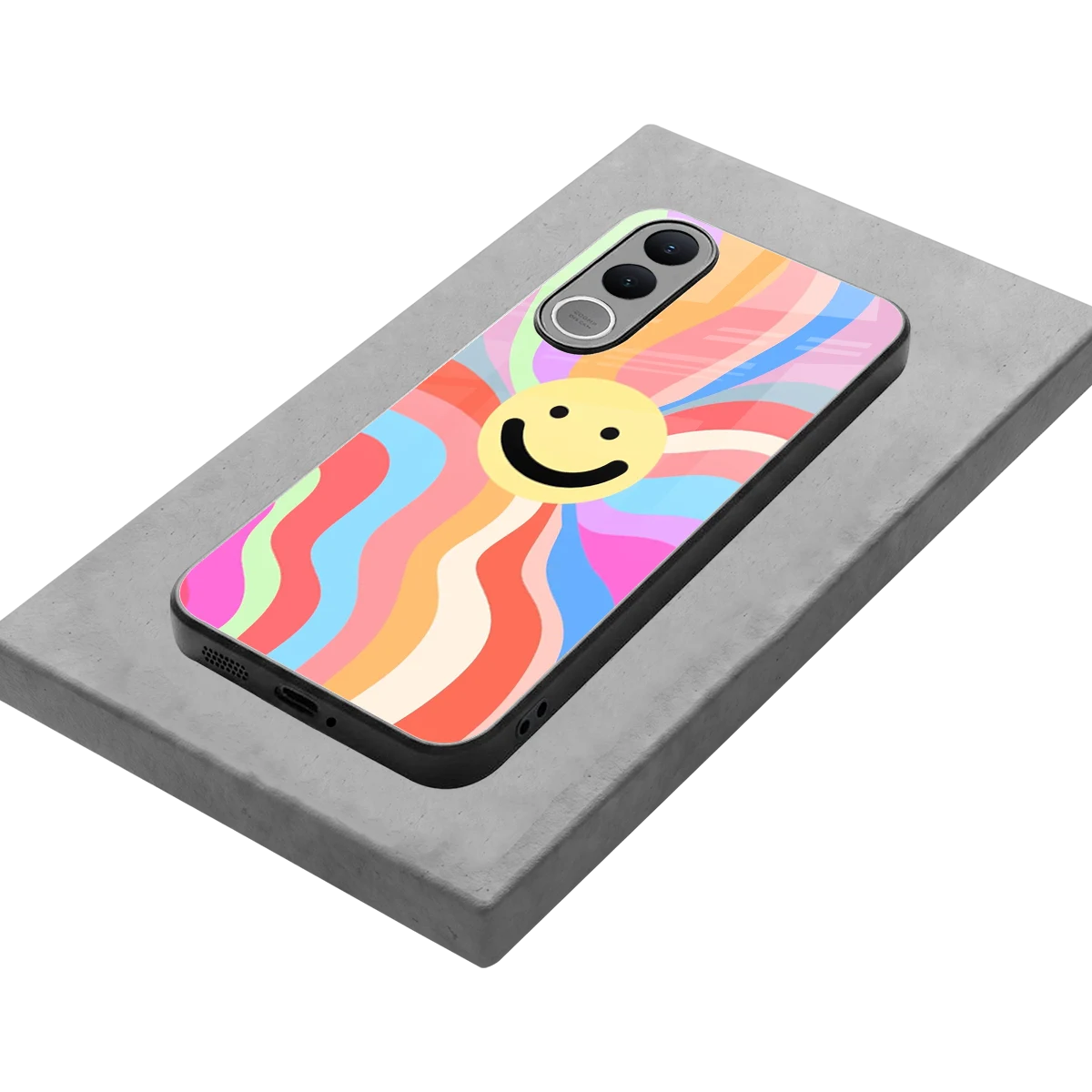 Cheerful Smiley stylish phone case for vivo v70 fe | glossy glass and slim fit
