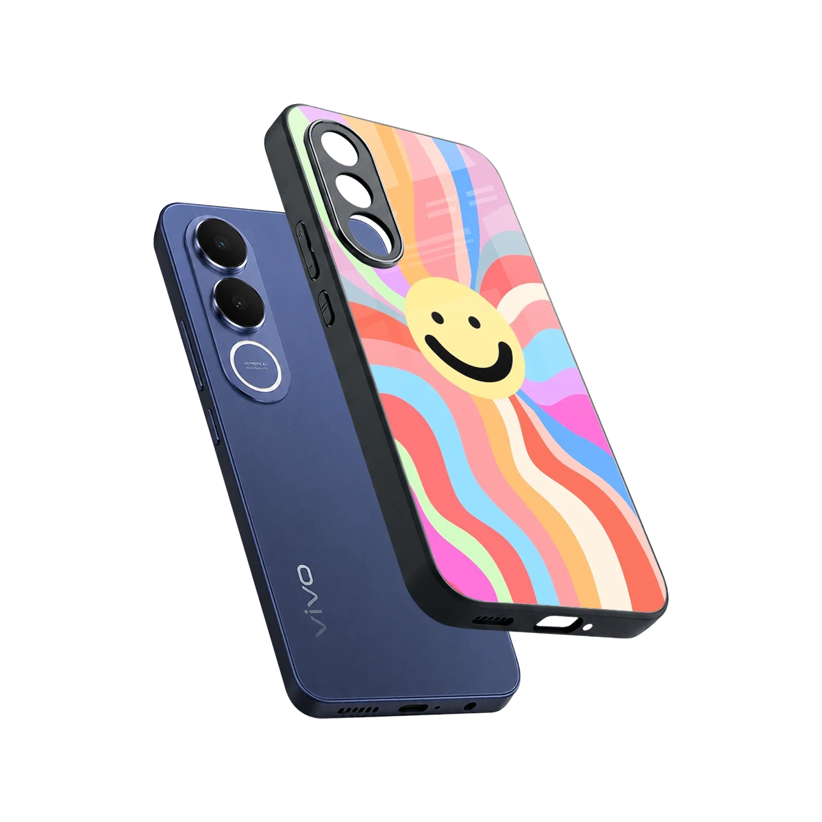 Cheerful Smiley sleek vivo v70 fe cover with tempered glass back and TPU edges