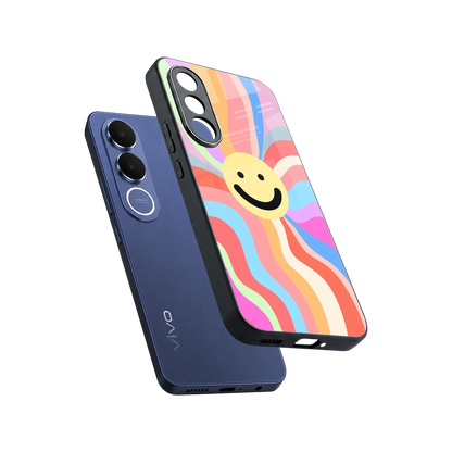 Cheerful Smiley sleek vivo v70 fe cover with tempered glass back and TPU edges