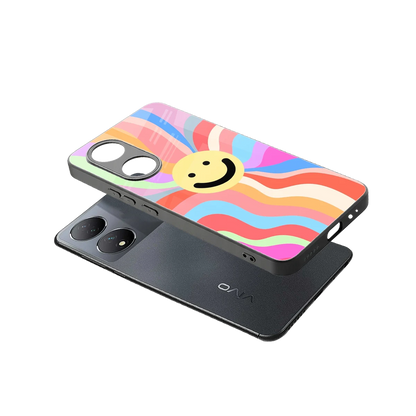 Cheerful Smiley sleek Vivo-y100 cover with tempered glass back and TPU edges