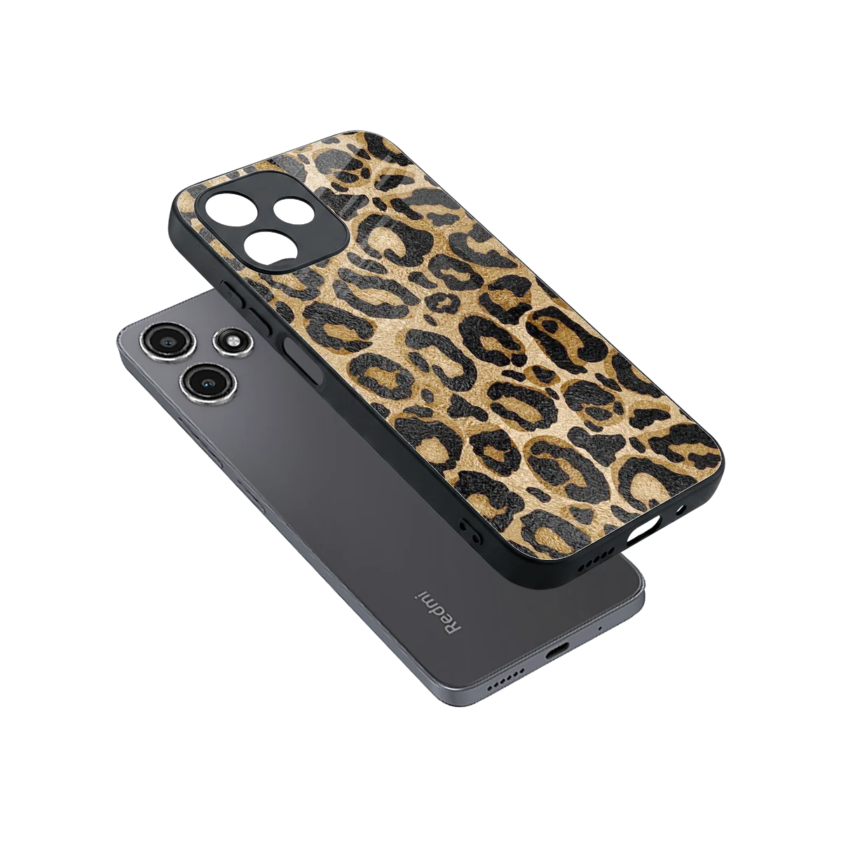 Cheetah Chic sleek redmi 12 5g cover with tempered glass back and TPU edges