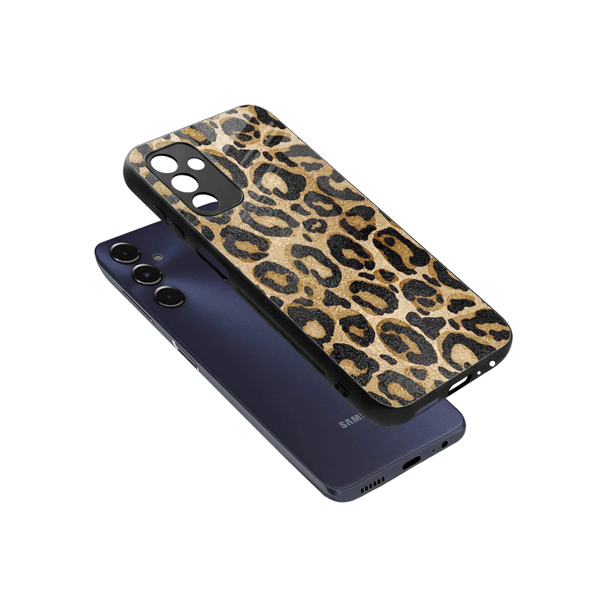Cheetah Chic sleek samsung galaxy m14 5g cover with tempered glass back and TPU edges