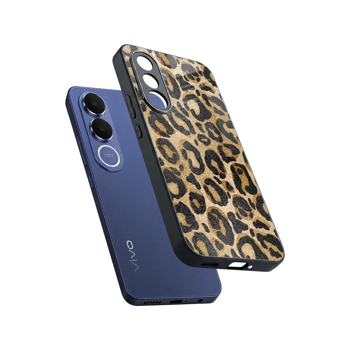 Cheetah Chic sleek vivo v70 fe cover with tempered glass back and TPU edges