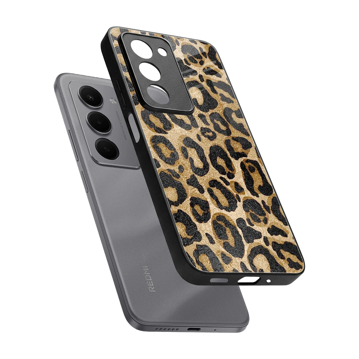 Cheetah Chic sleek redmi 15 5g cover with tempered glass back and TPU edges