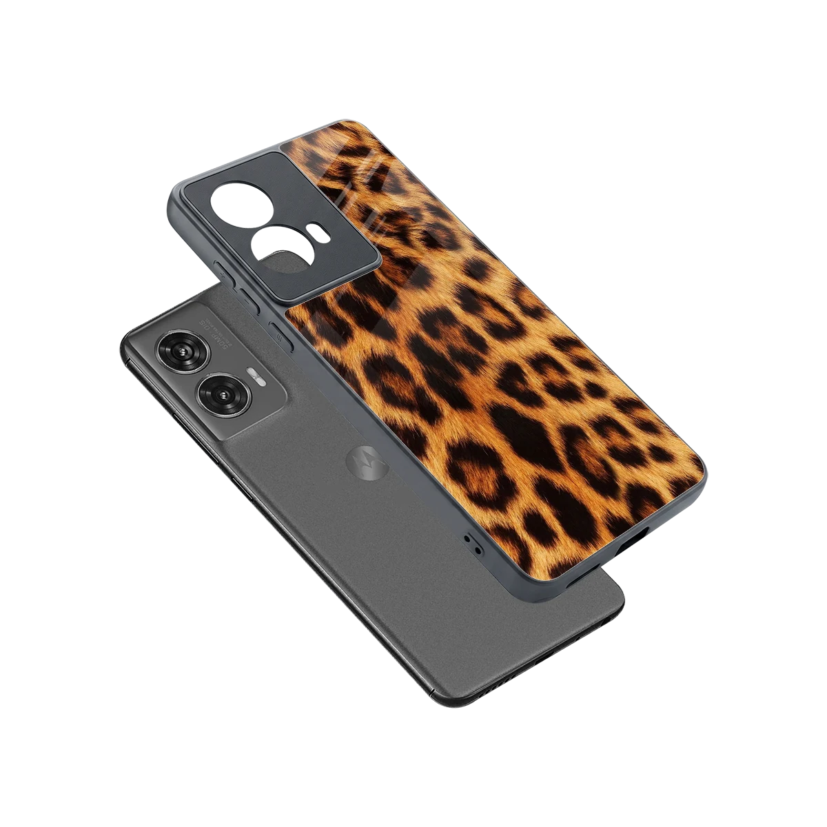 Cheetah Fur sleek motorola edge 50 fusion cover with tempered glass back and TPU edges