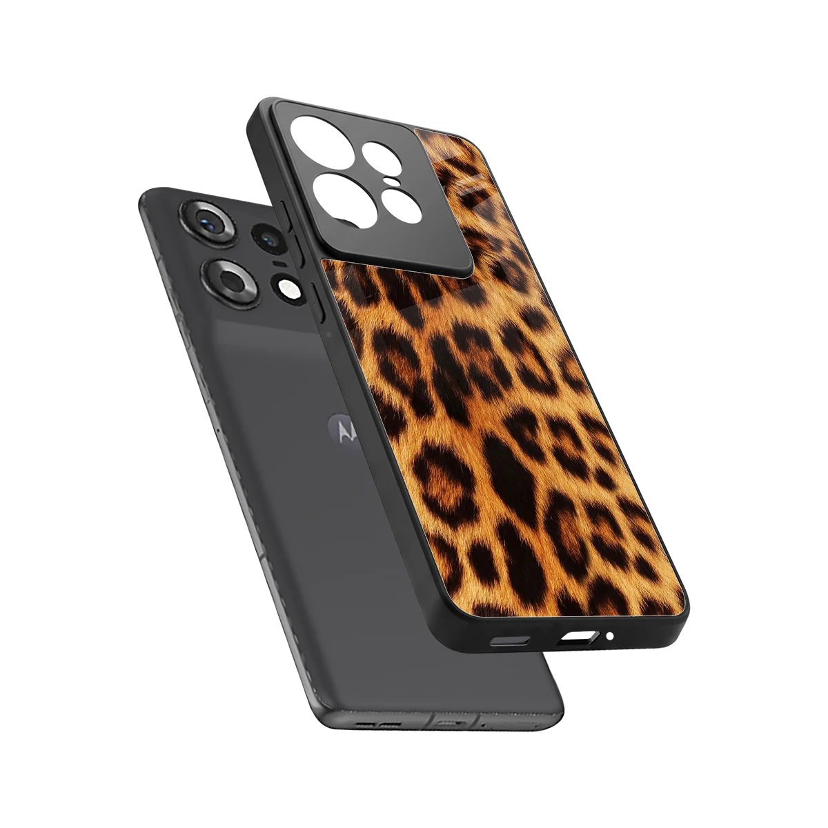 Cheetah Fur sleek motorola edge 50 pro cover with tempered glass back and TPU edges