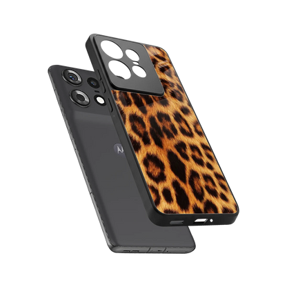 Cheetah Fur sleek motorola edge 50 pro cover with tempered glass back and TPU edges