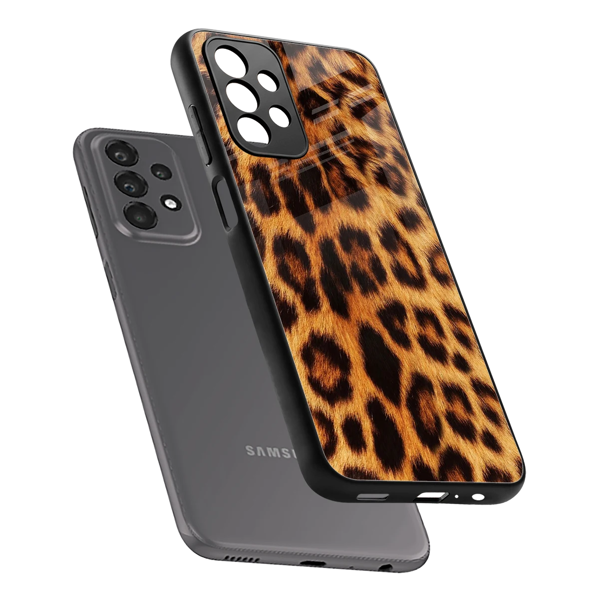 Cheetah Fur sleek samsung galaxy a23 cover with tempered glass back and TPU edges