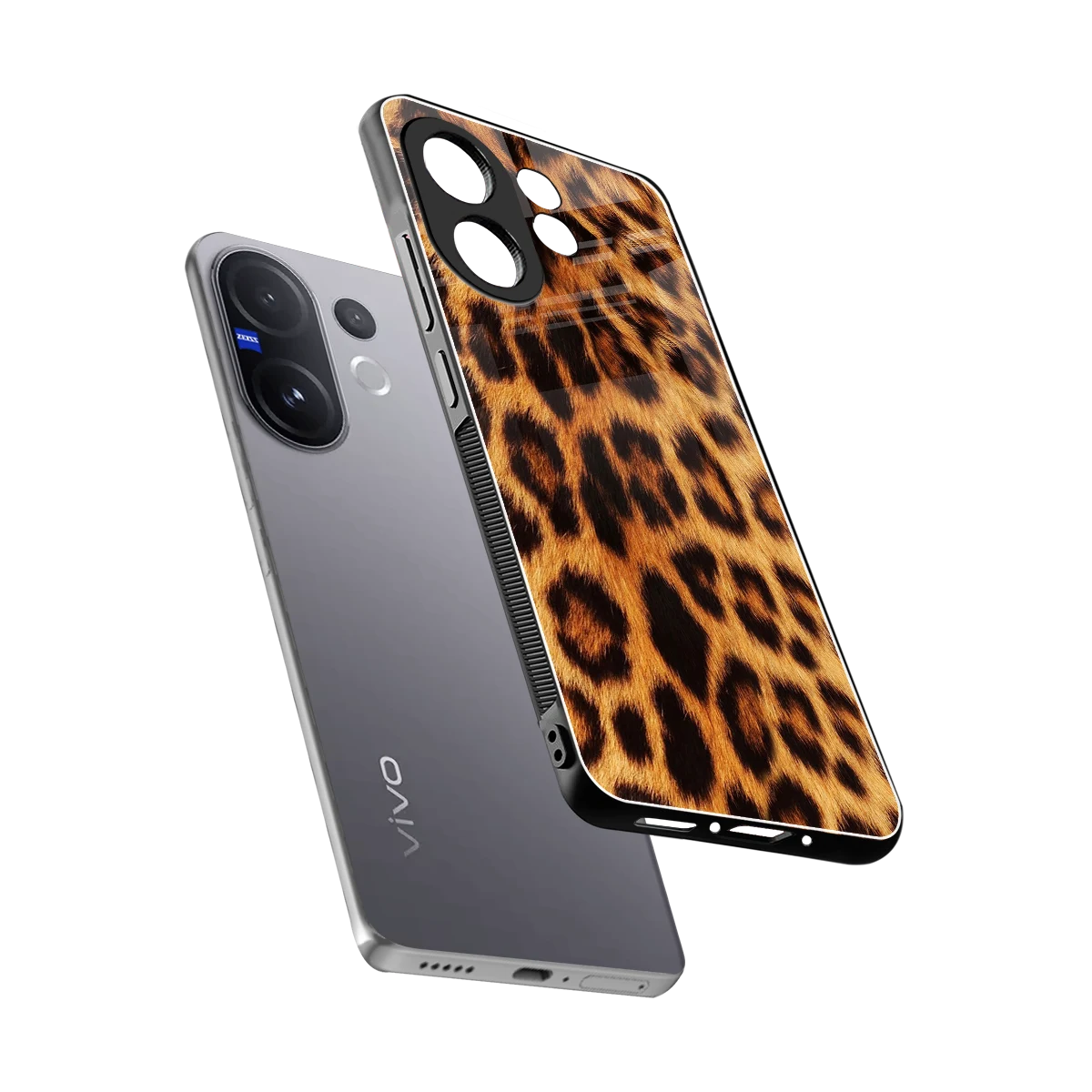 Cheetah Fur sleek vivo v60 cover with tempered glass back and TPU edges